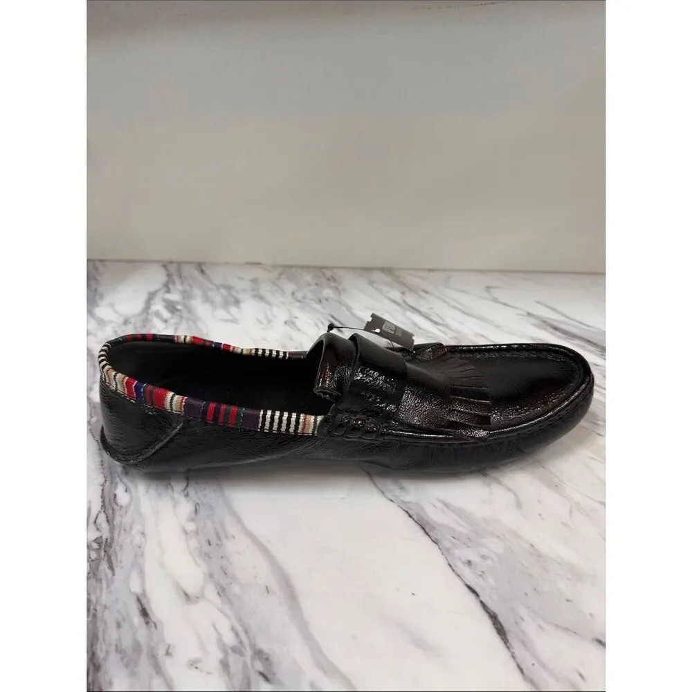 Gucci Black Patent Leather Fringe Loafers with Multicolor Trim
